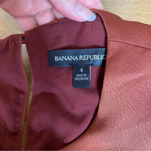 Banana Republic Bias Cut Asymmetrical Brown Rust Sleeveless Midi Dress Size 4 - Picture 7 of 13